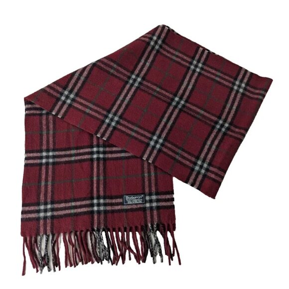 BURBERRY London Vintage Classic Nova Check Knit 100% Lambs Wool Maroon SCARF - Picture 1 of 6